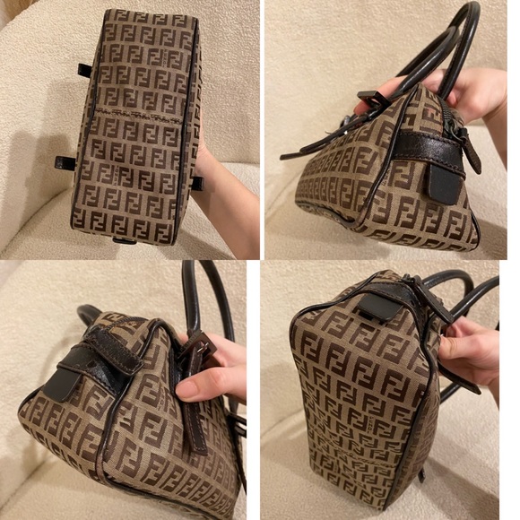 Fendi Zucchino Bauletto Shoulder Bag in Brown and Tan - Picture 10 of 13